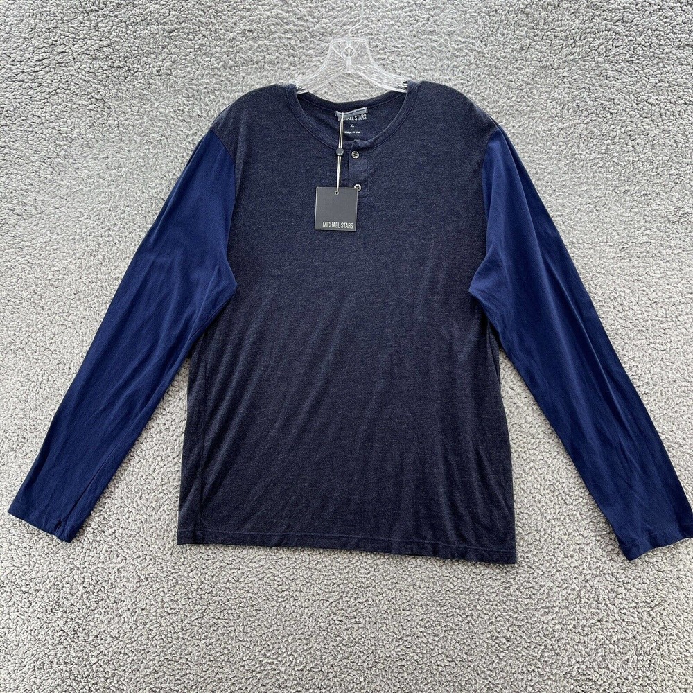 Michael Stars T Shirt Blue Henley Long Sleeve Casual Lightweight Pullover
